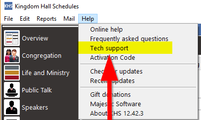 Help Tech Support menu option image